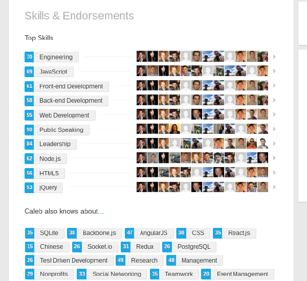 Screenshot of a Linkedin Page's skills and endorsements section