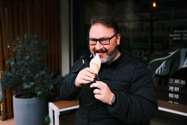Dad eating cremia ice cream