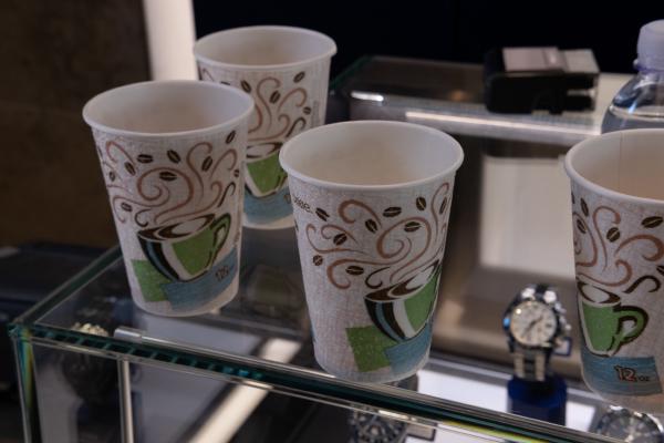 Dixie cups of whisky at the Grand Seiko Boutique