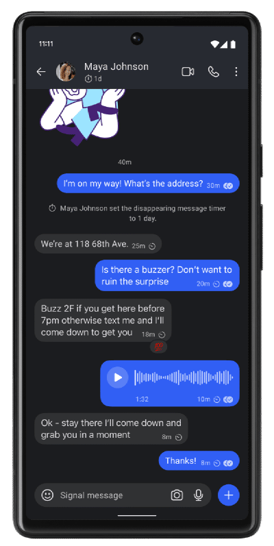 Screenshot of signal app