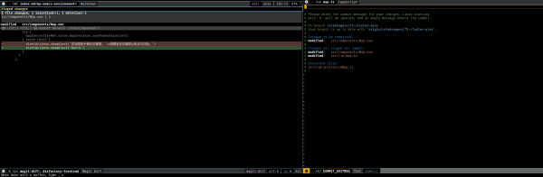 Screenshot of a magit commit split window in emacs.