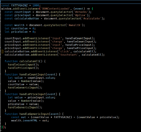 Screenshot of a javascript file in emacs.