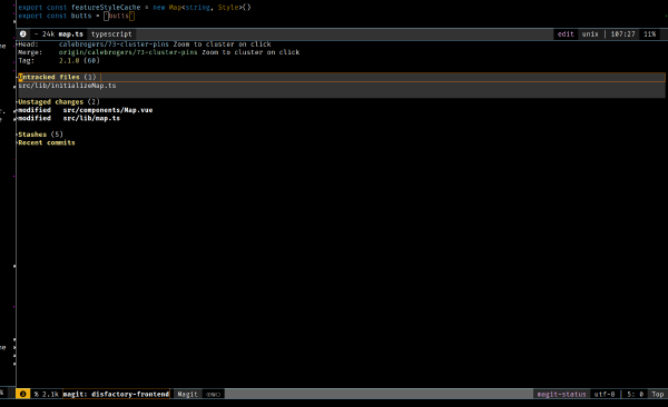 Screenshot of a magit status window in emacs.