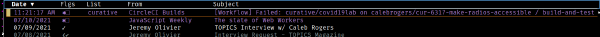 Screenshot of the mu4e inbox buffer in emacs.