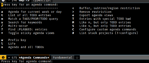 Screenshot of an org agenda list in emacs.