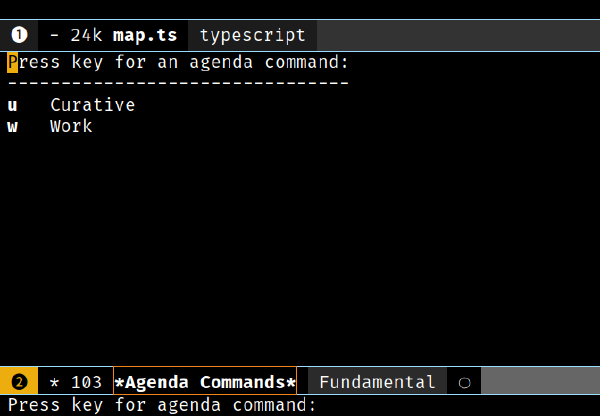 Screenshot of an org agenda sub-menu list in emacs.