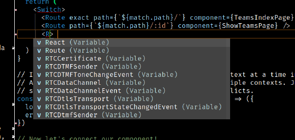 Screenshot of an example of react intellsense in emacs.