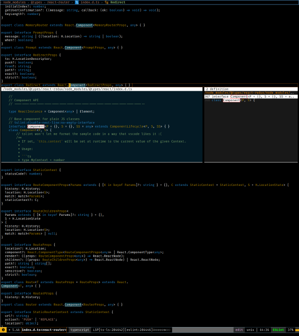 Screenshot of a react / typescript file opened in emacs.