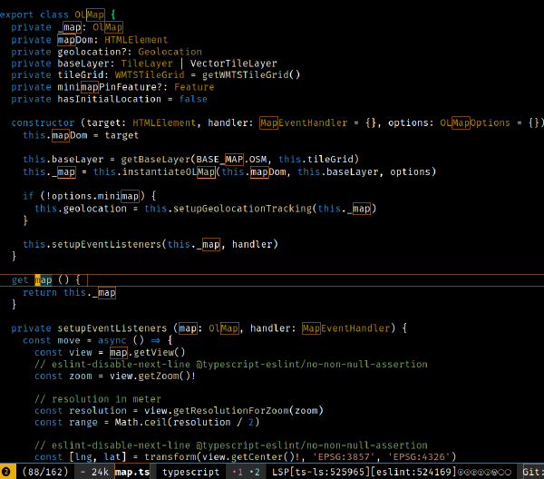 Screenshot of the result of a vim-style text search in emacs.