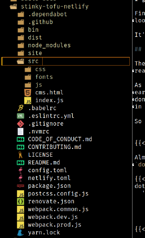 Screenshot of the treemacs file browser in emacs.