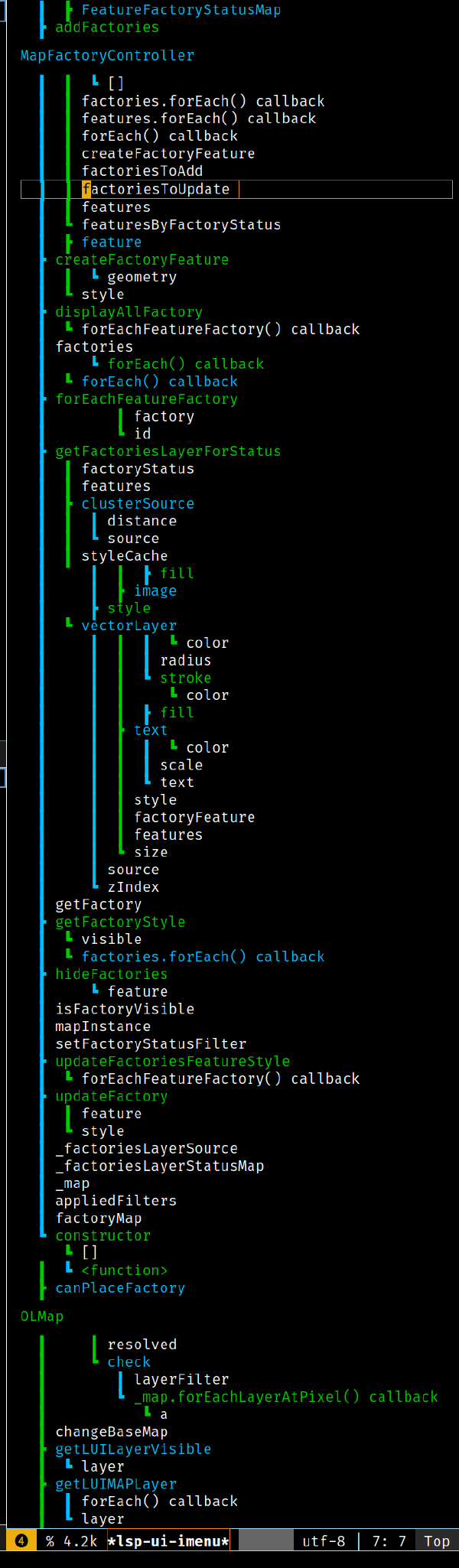 Screenshot of the lsp ui imenu in a typescript file in emacs.