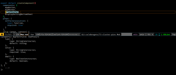 Screenshot of the script area of a vue file in emacs.
