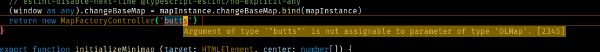 Screenshot of a type error in a typescript file in emacs.