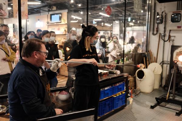 Dad blowing glass