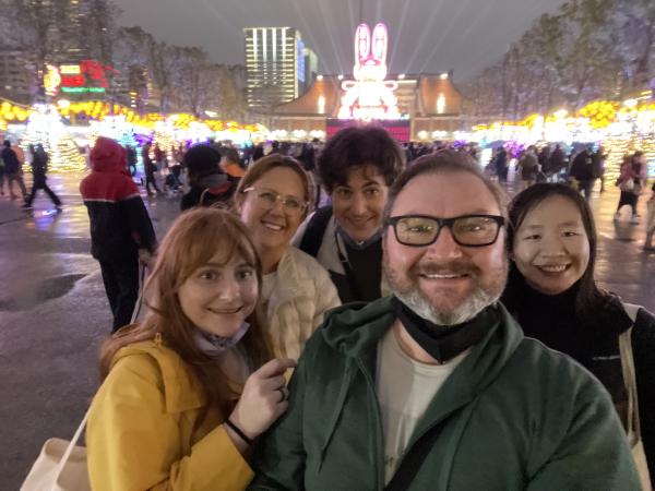 The family in front of the gundam bunny.