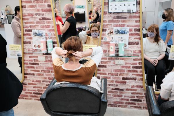 Mom and colette in the hair wash salon