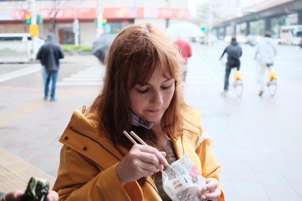 Colette eating a 7-11 breakfast