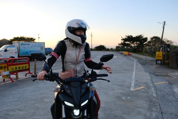 Tammy on her motorcycle at Jiufen