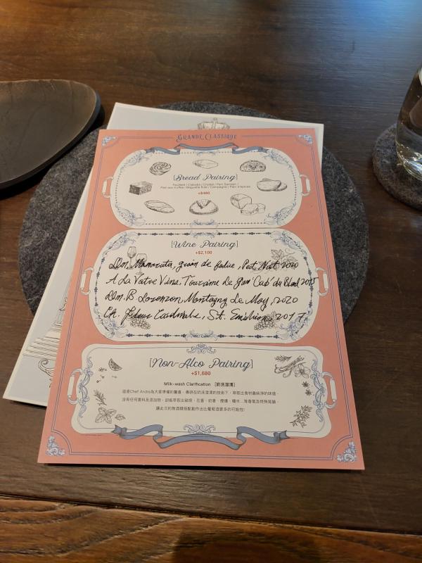 RAW's bread and wine pairing menu