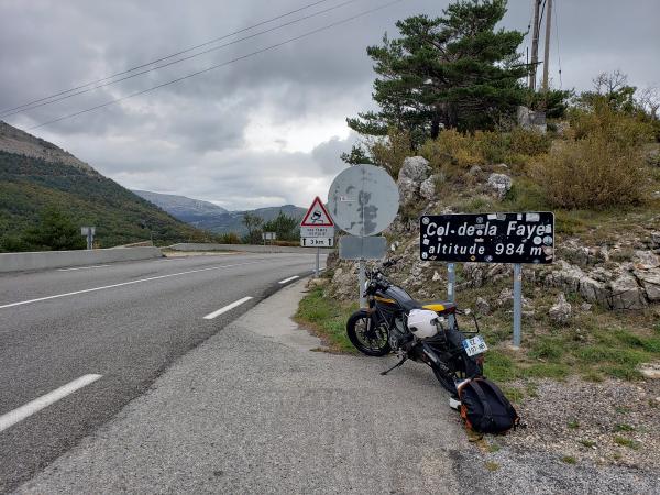 Parked next to the peak of some mountain in France.