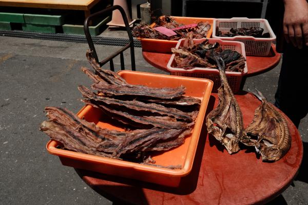 Dry squid in trays