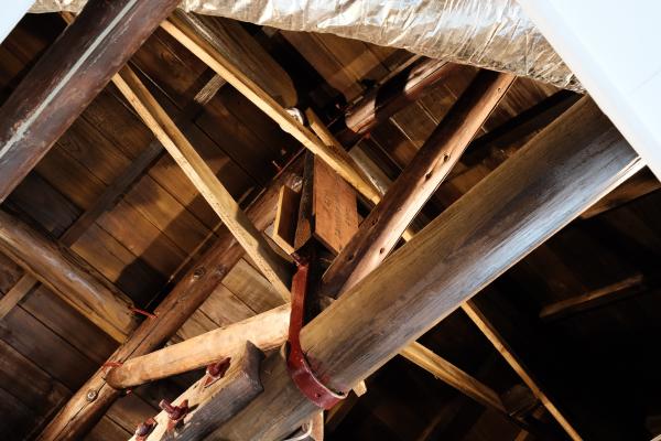 A view into the original roof structure.